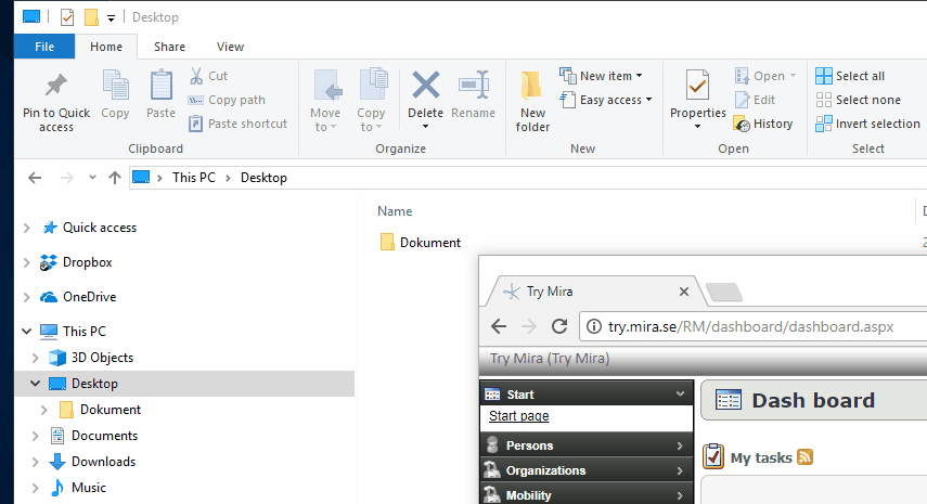 Create a shortcut to the Mira internet application