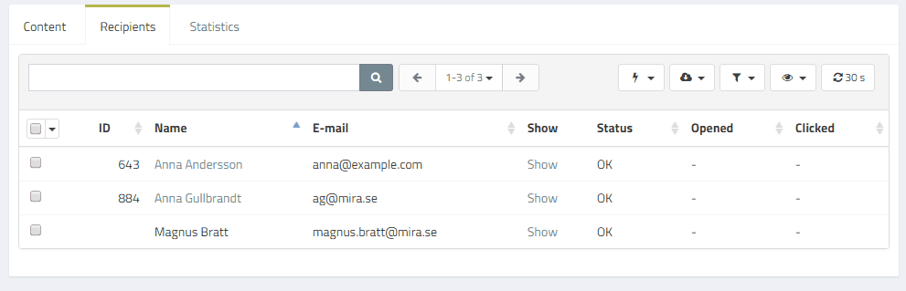 Selection of rows in lists