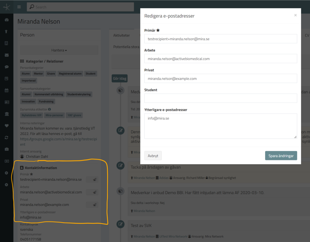 Redigera typade e-postadresser