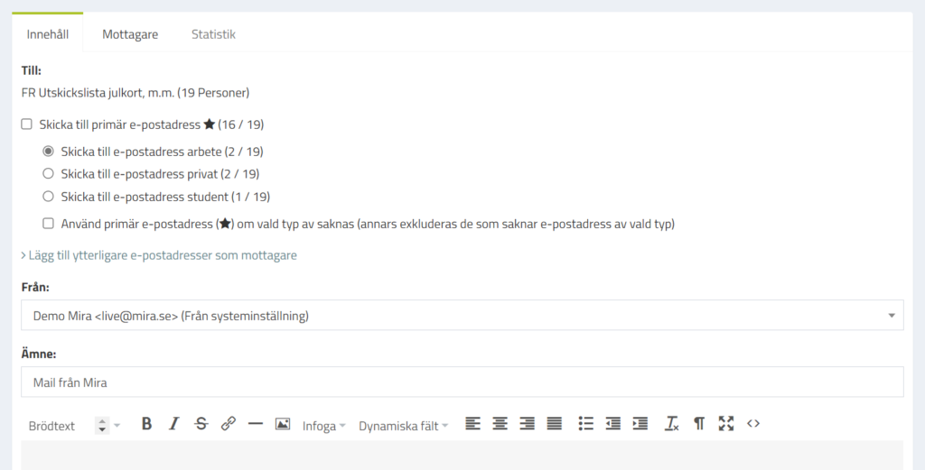 Skicka e-post till typade e-postadresser