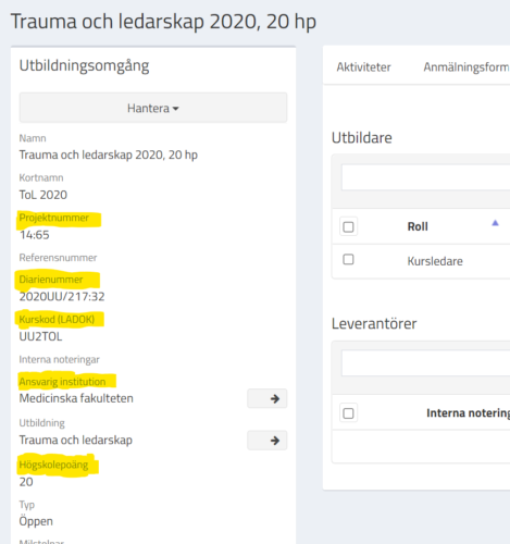 Nya fält på utbildningsomgång